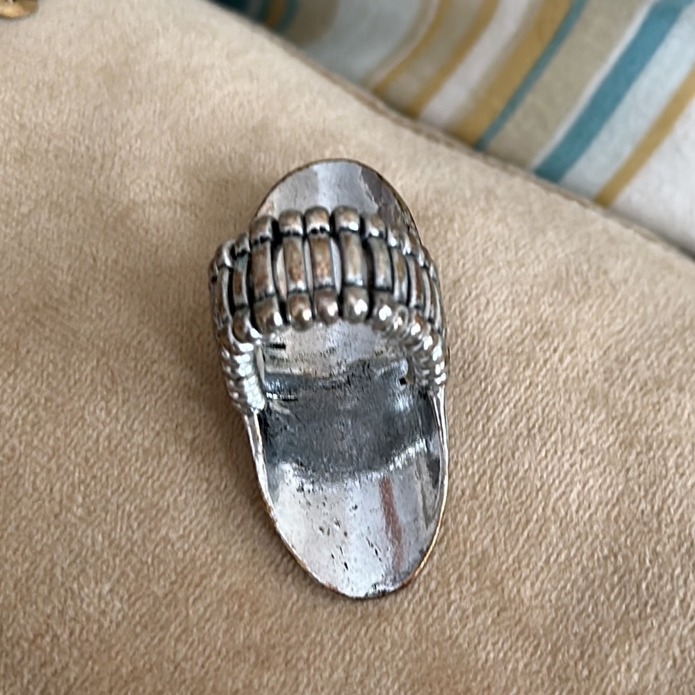 Statement Ring Silver Tone Tiny Marquisettes Etch… - image 6